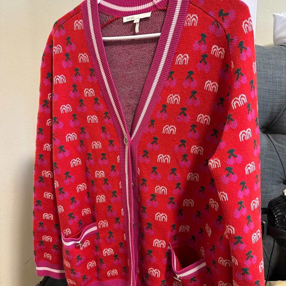 Maje Varsity Jacket Red and Pink